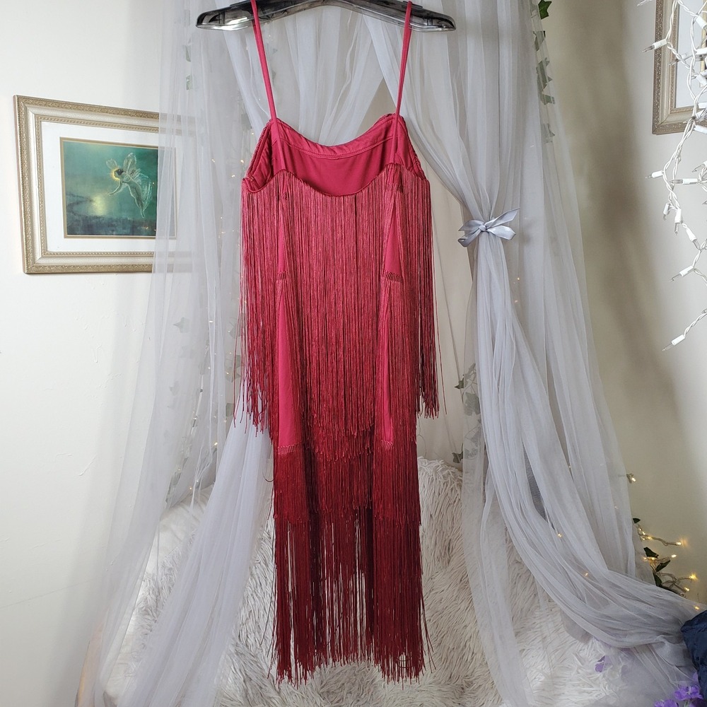 Commense Flapper Fringe Hippie Boho Costume Midi Dress NWT Size S $64 Red Wine - Picture 5 of 7